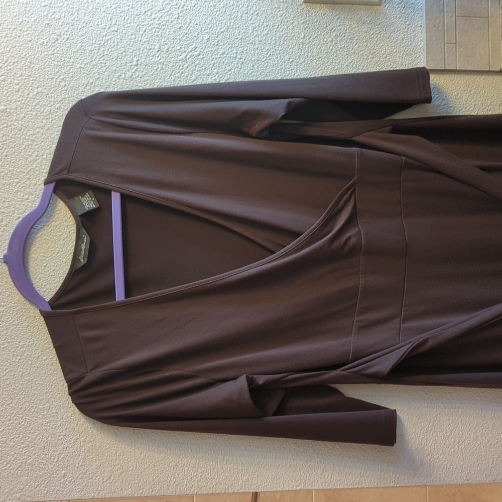 Chocolate surplice front Jersey tie dress size L